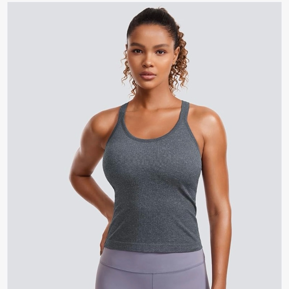 CRZ YOGA Seamless Ribbed Womens Tank Top Racerback Sz M MEDIUM GRAY